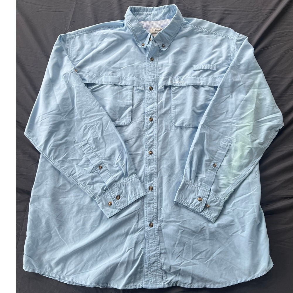 Y2K LL Bean Men's XXL Fishing Shirt Long Sleeve Blue Ventilated Performance
